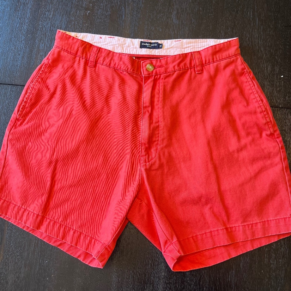 Southern Marsh Mens Flat Front Shorts 126742, Size 32, Coral, 100% Cotton